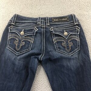 Rock Revival Jeans Womens 31x33 Blue Debbie Straight Embellished Mid Rise Flap